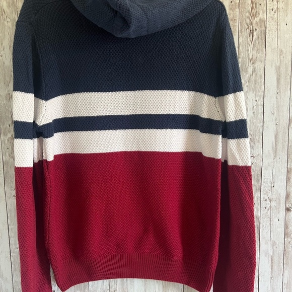 Denim and Flowers Patriotic Navy and Red Striped Waffle Knit Textured Sweater LG - Picture 2 of 4